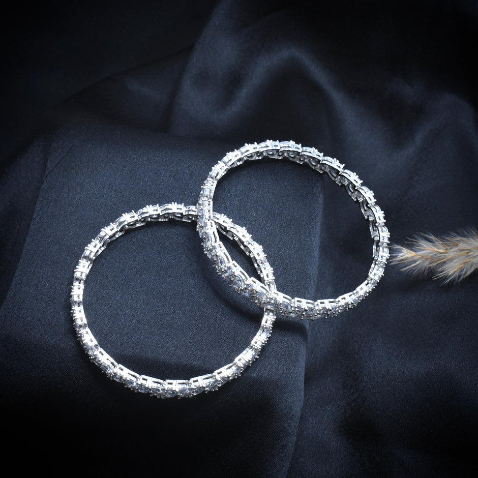 Marquise Row Silver Bangle Set