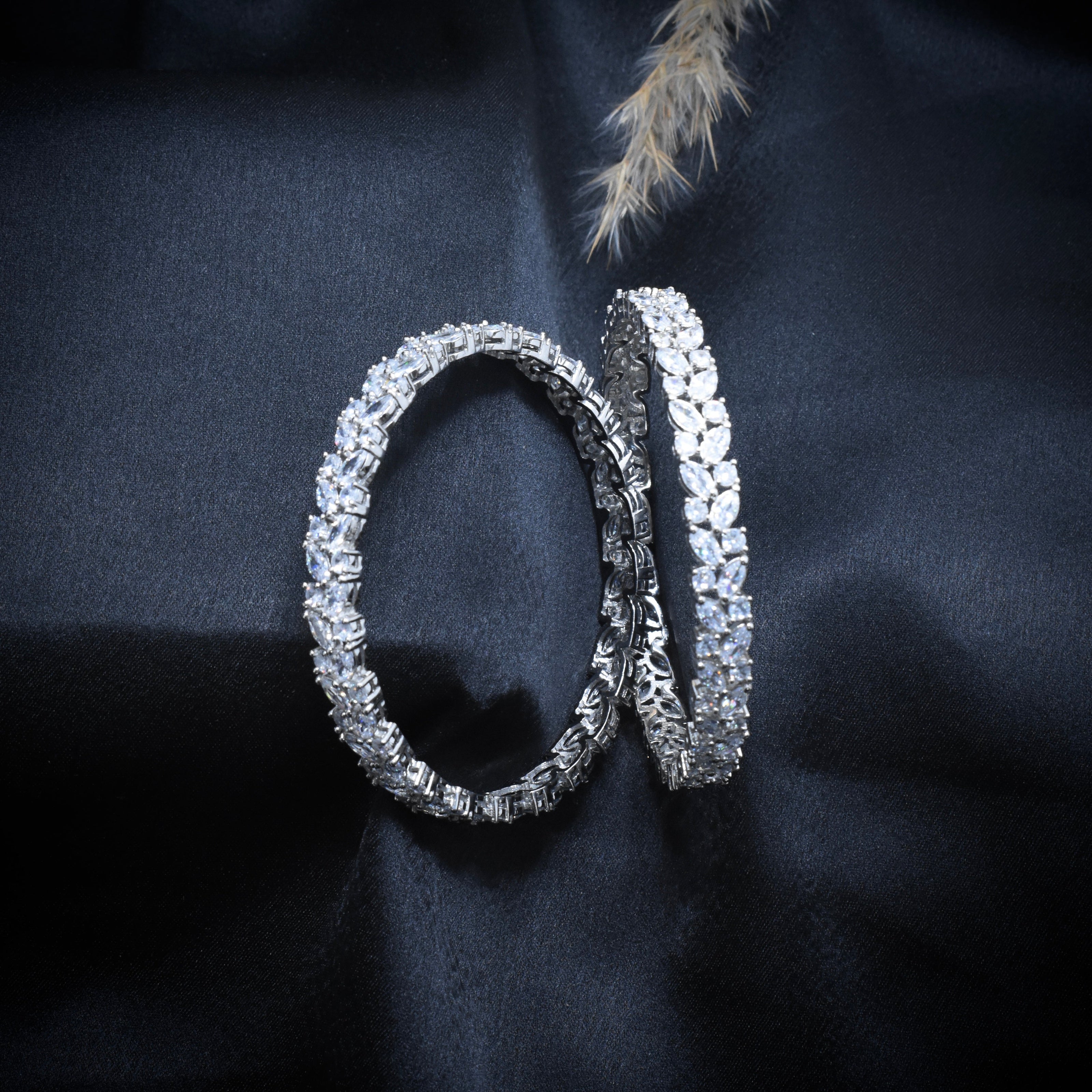 Marquise Row Silver Bangle Set