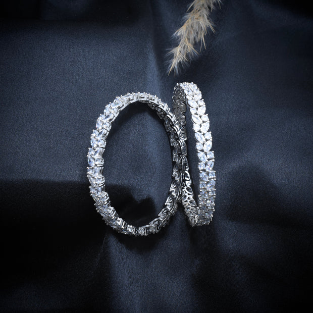 Marquise Row Silver Bangle Set
