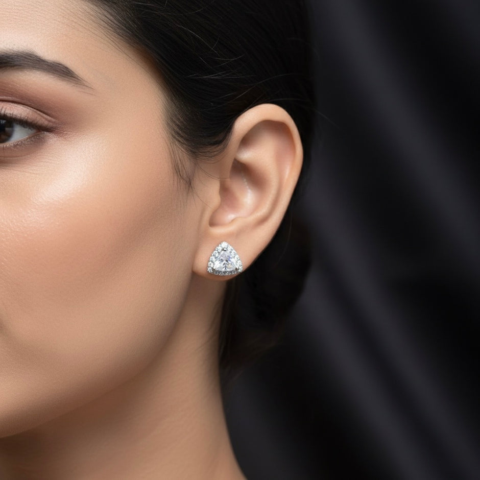Trillion Cut Solitaire Halo Studs