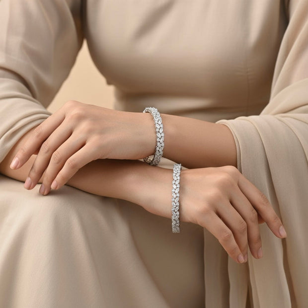 Marquise Row Silver Bangle Set