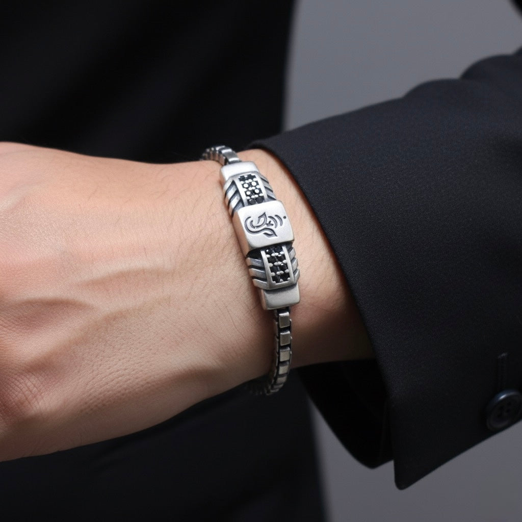 Ganesha Black Stone Box Chain Bracelet