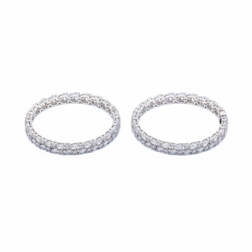 Marquise Row Silver Bangle Set