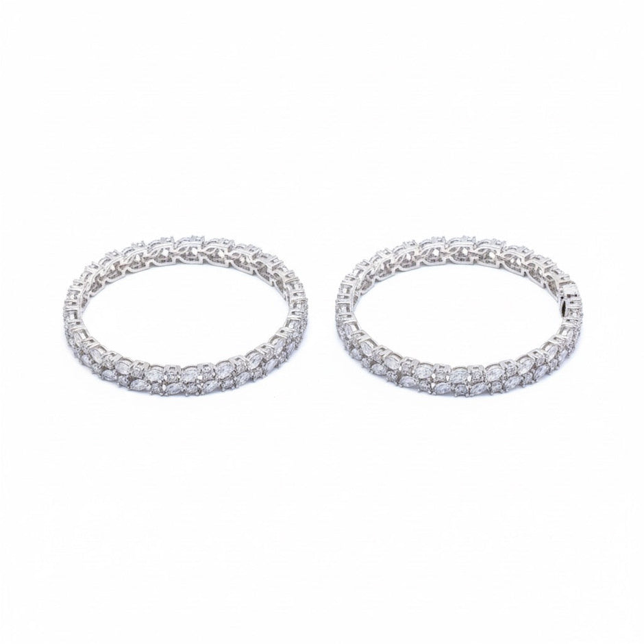Marquise Row Silver Bangle Set
