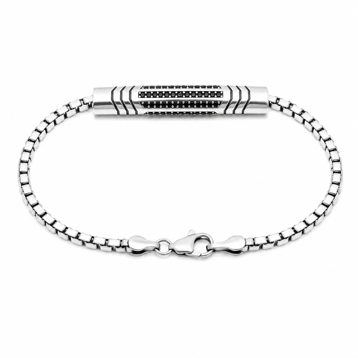 Black Stone Capsule Box Chain Bracelet