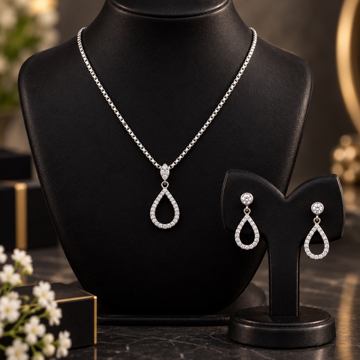 Teardrop Crystal Pendant Set