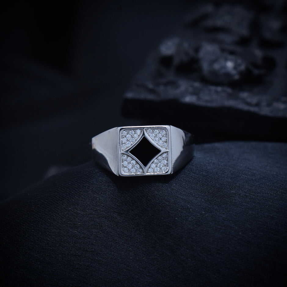 Silver Diamond-Edge Square Ring