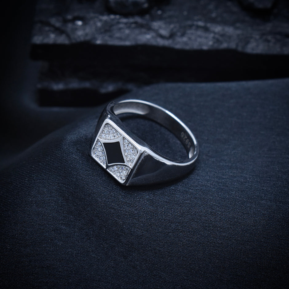 Silver Diamond-Edge Square Ring
