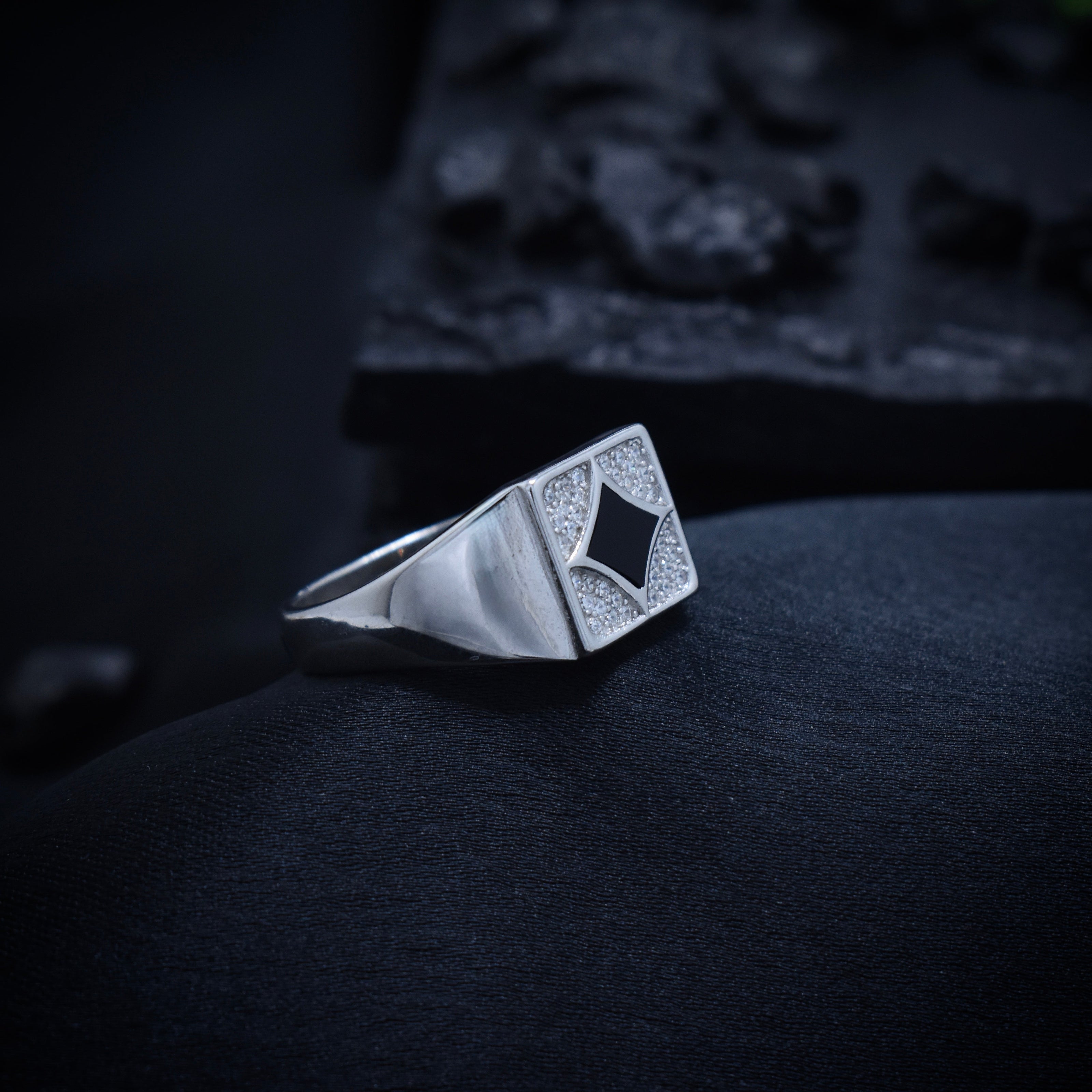 Silver Diamond-Edge Square Ring
