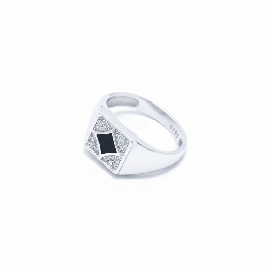 Silver Diamond-Edge Square Ring