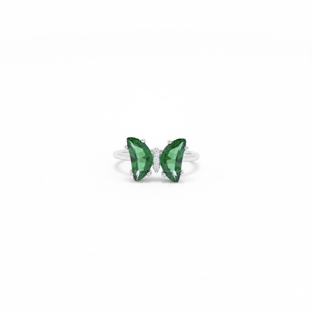 Silver Emerald Pair Ring