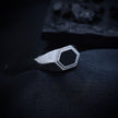 Hexagonal Onyx-Style Halo Signet Ring