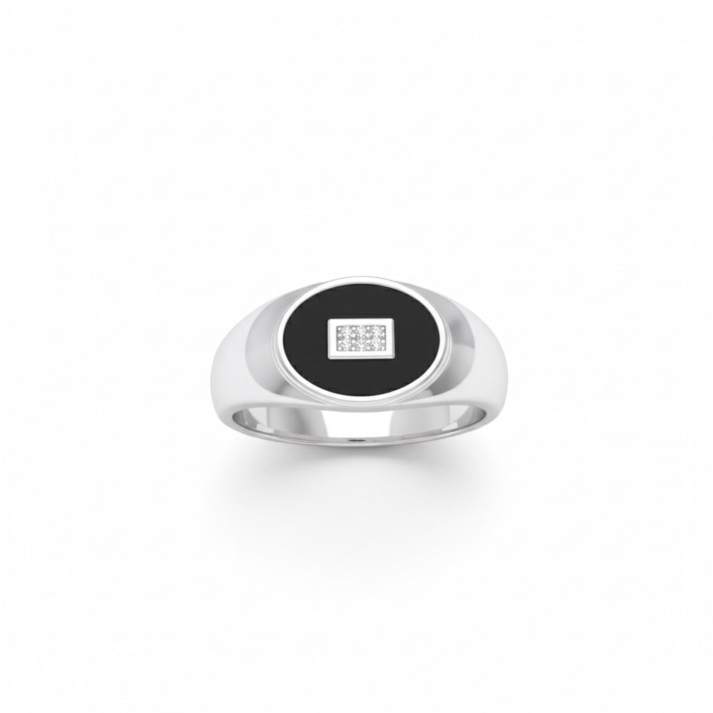 Black Enamel Square Accent Silver Ring
