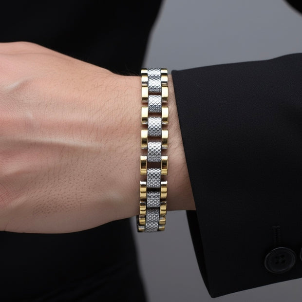Dual Tone Textured Link Bracelet