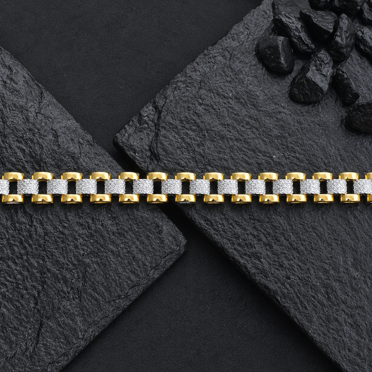 Dual Tone Textured Link Bracelet