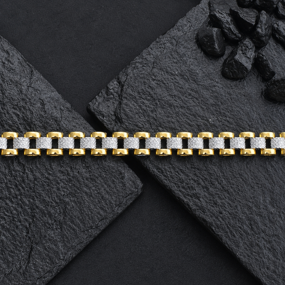 Dual Tone Textured Link Bracelet