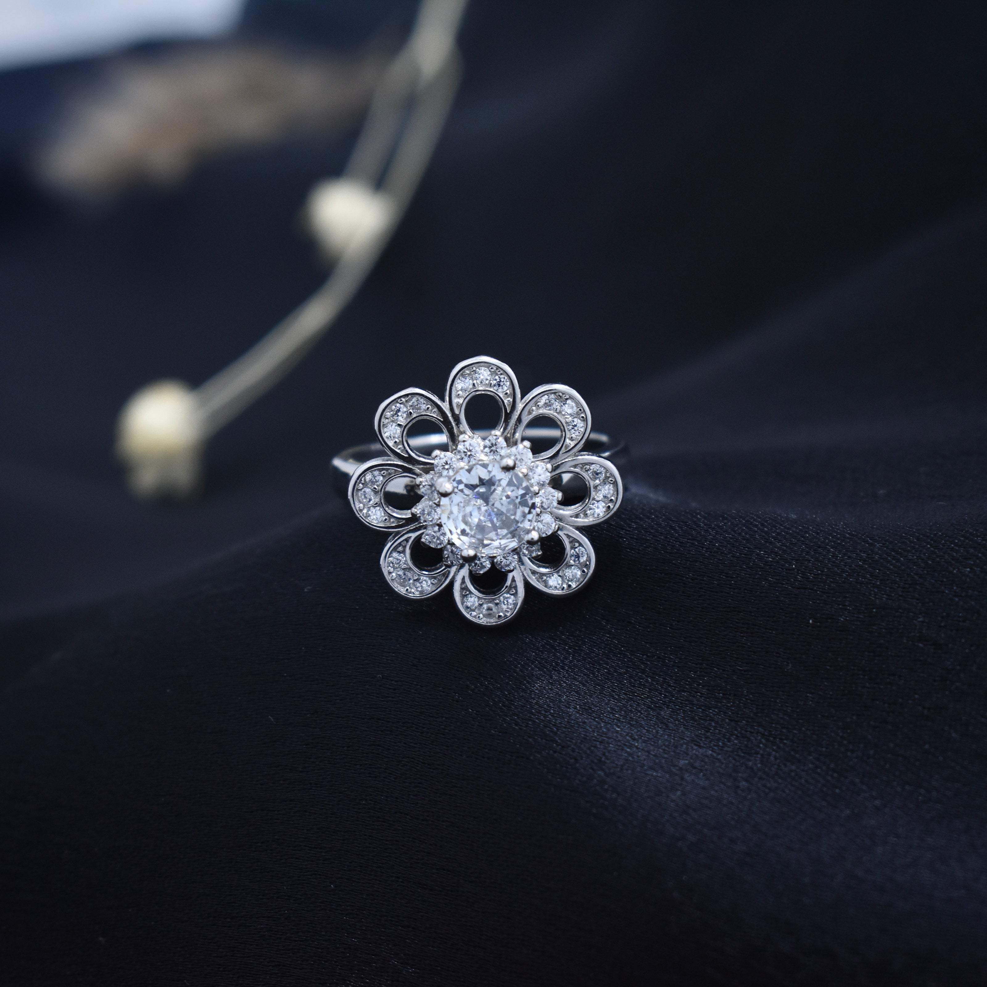 Floral Rotating Halo Ring