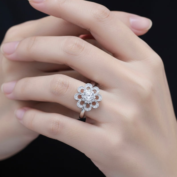 Floral Diamond Rotating Halo Ring