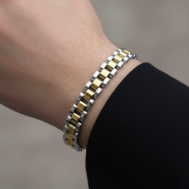 Dual Tone Block Track Bracelet