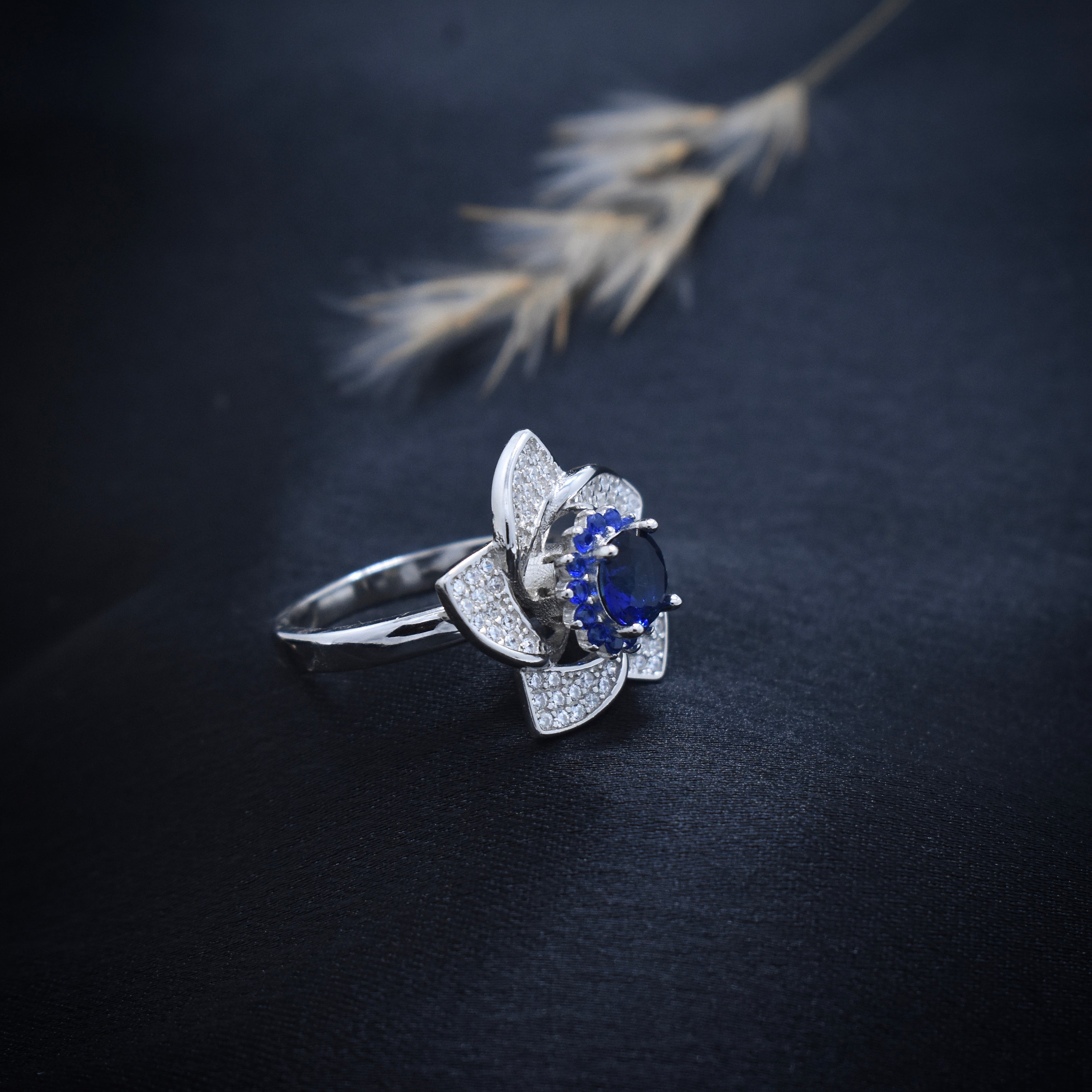 Blue Stone Rotating Floral Statement Ring
