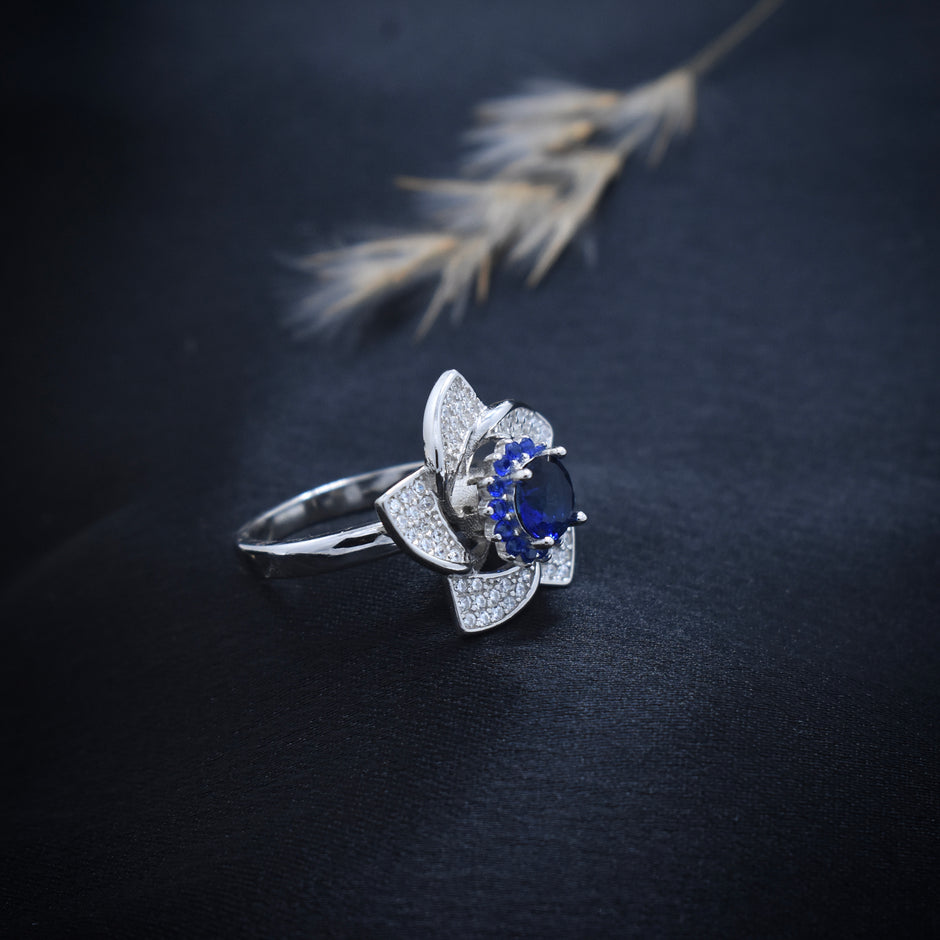 Blue Stone Rotating Floral Statement Ring