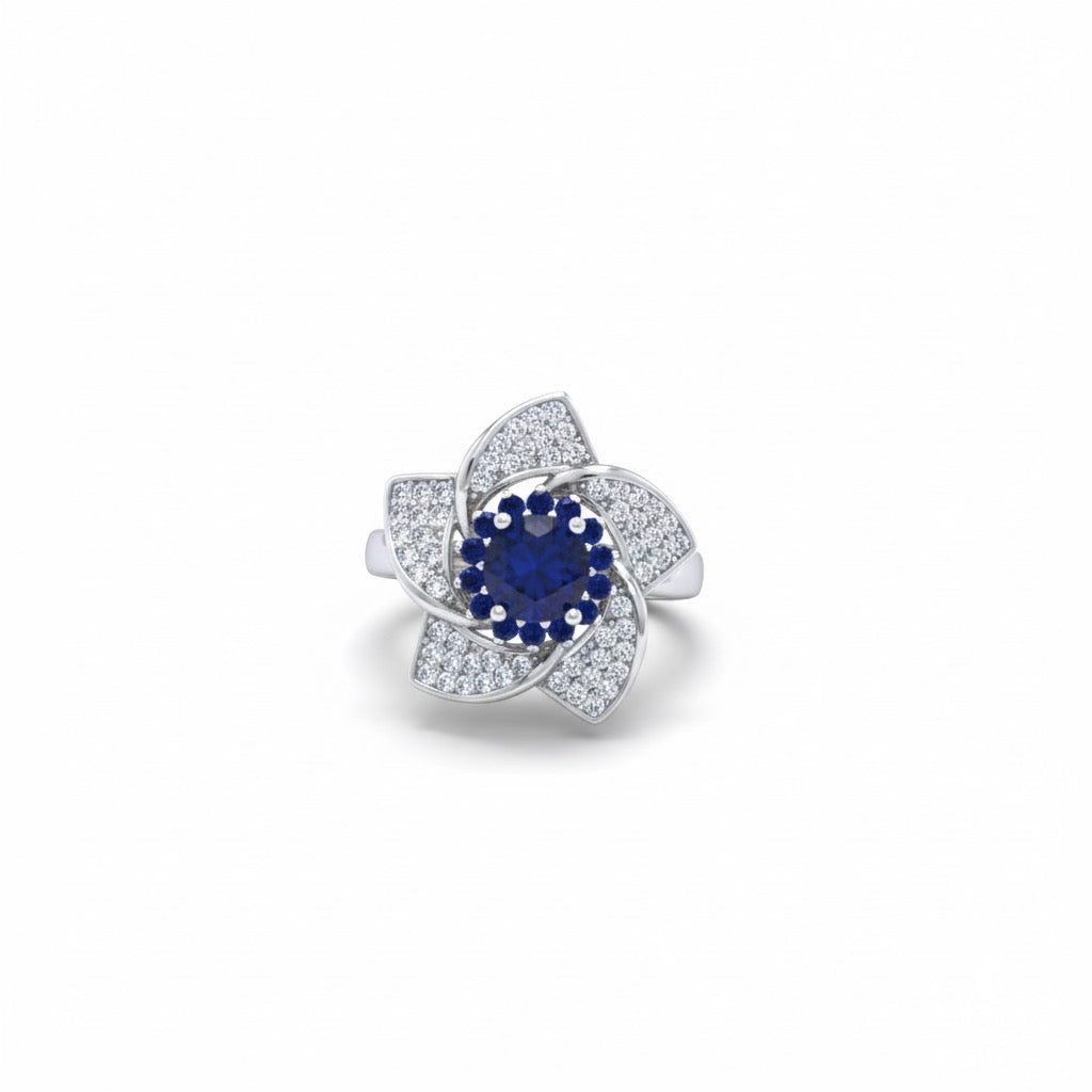 Blue Stone Rotating Floral Statement Ring