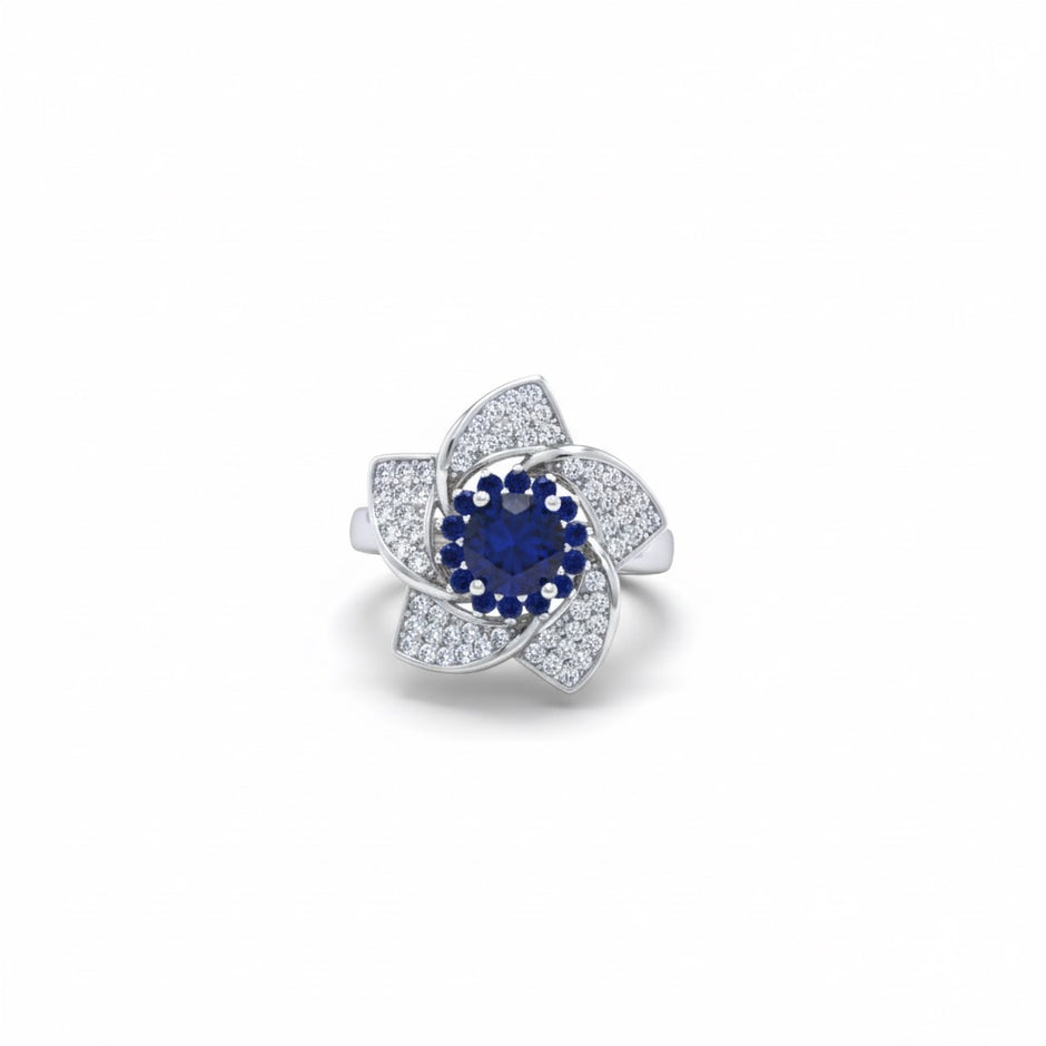 Blue Stone Rotating Floral Statement Ring