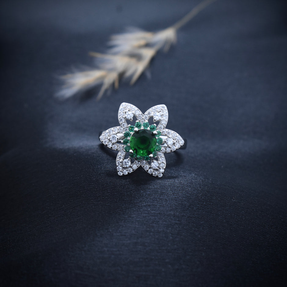 Green Stone Rotating Floral Ring