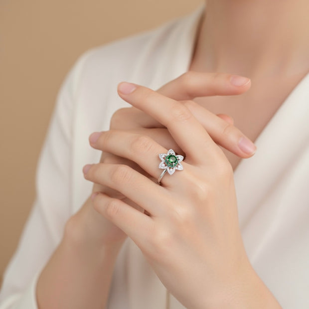 Green Stone Rotating Floral Ring