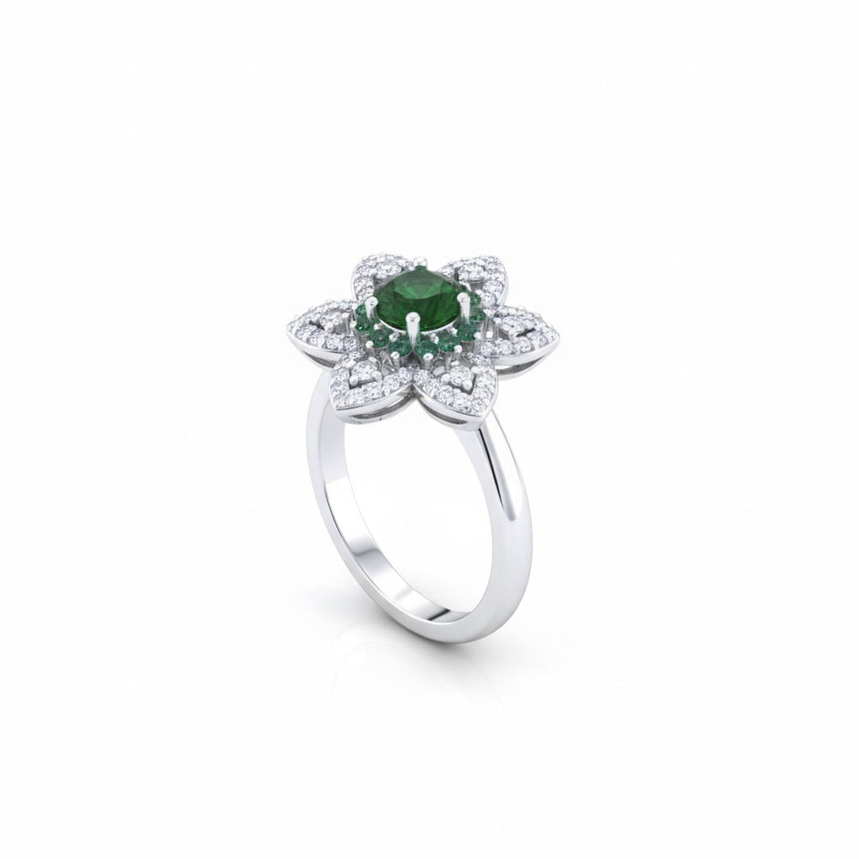 Green Stone Rotating Floral Ring