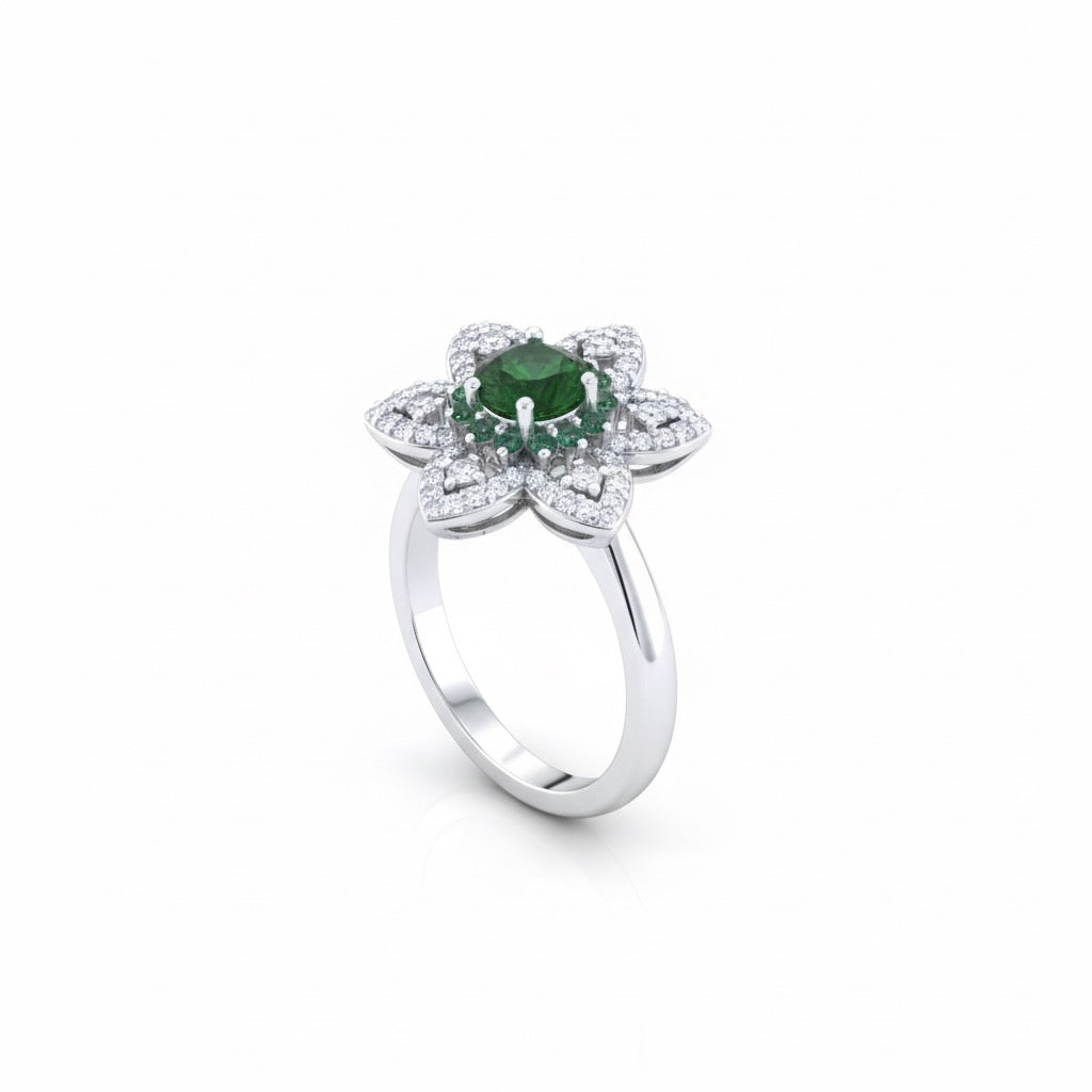 Silver Emerald Bloom Ring