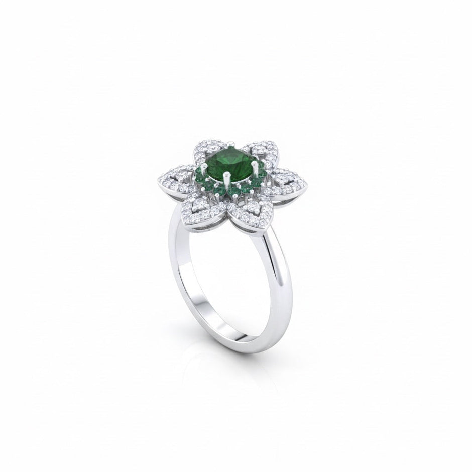 Silver Emerald Bloom Ring