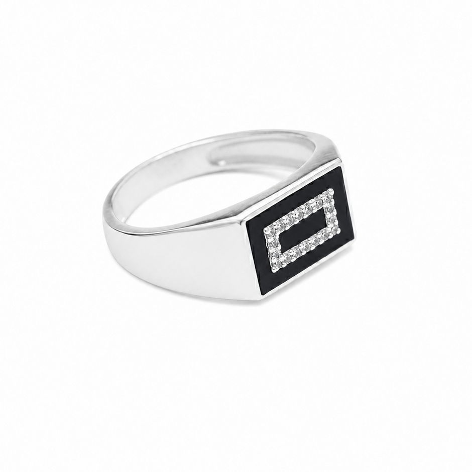 Rectangular Zircon Halo Enamel Ring