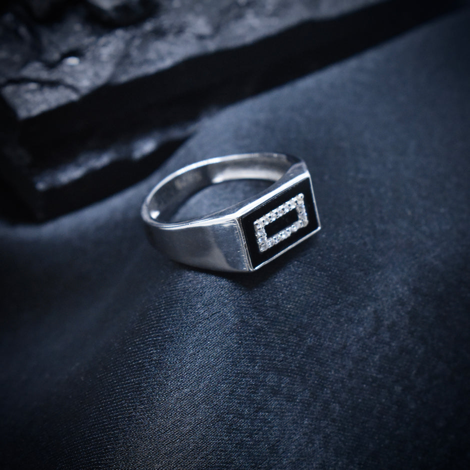 Rectangular Zircon Halo Enamel Ring