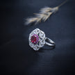 Ruby Pink Stone Rotating Geometric Halo Ring