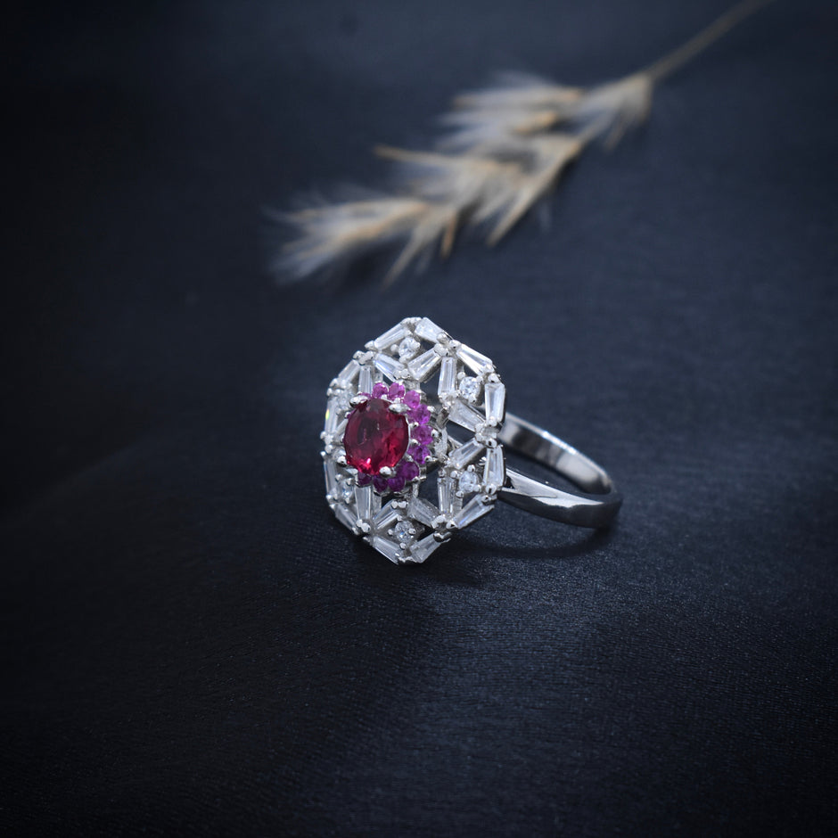 Silver Crimson Cluster Ring