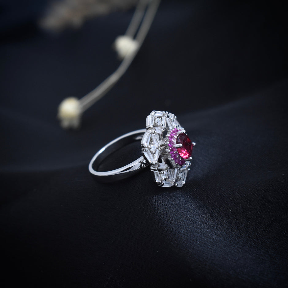 Silver Crimson Cluster Ring