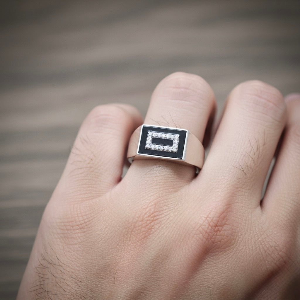 Rectangular Zircon Halo Enamel Ring