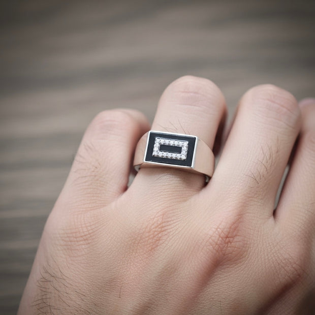 Rectangular Zircon Halo Enamel Ring