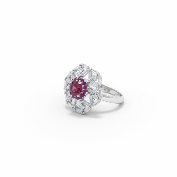 Ruby Pink Stone Rotating Geometric Halo Ring
