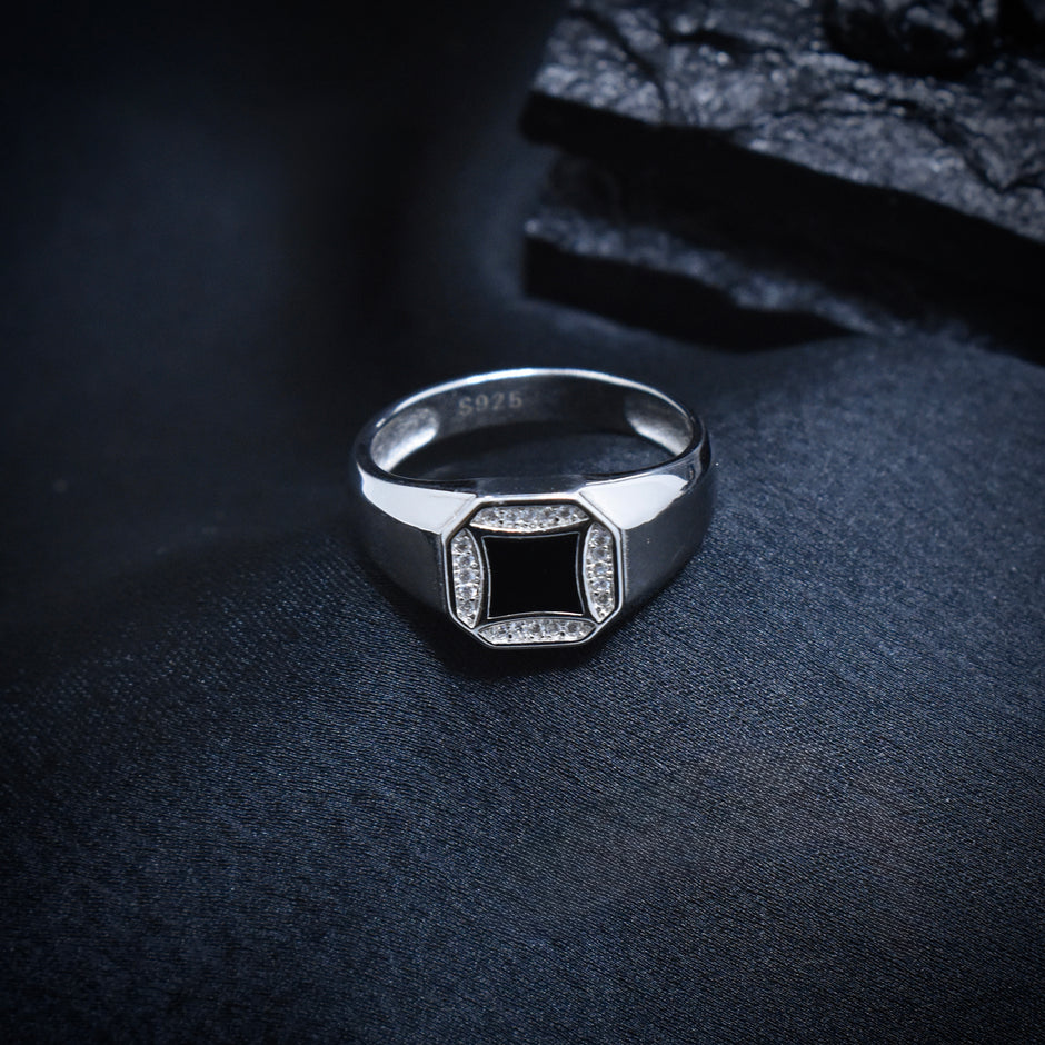 Concave Square Halo Signet Ring