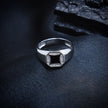 Black Enamel Octagon Pave Silver Ring