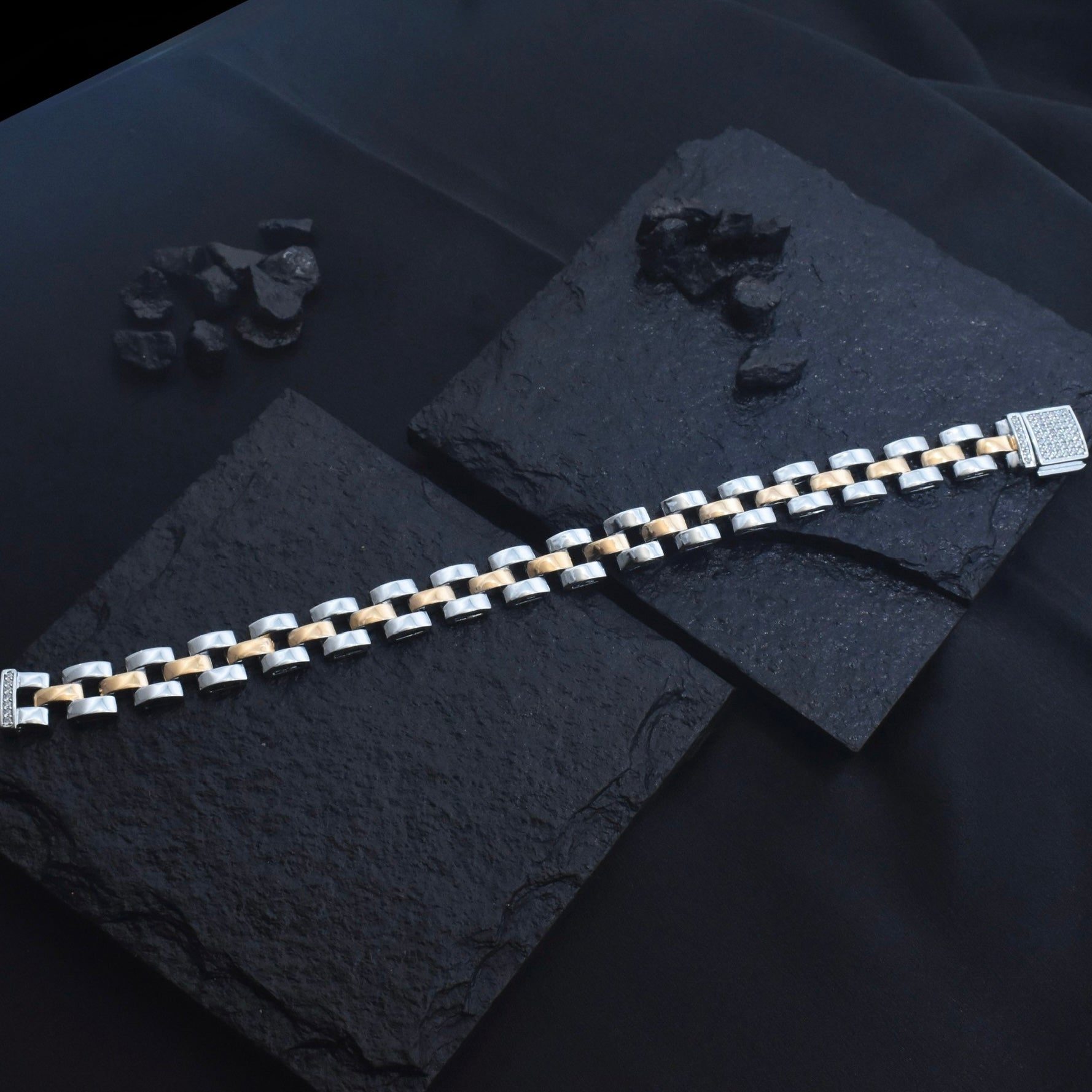 Two Tone Link Silver Bracelet