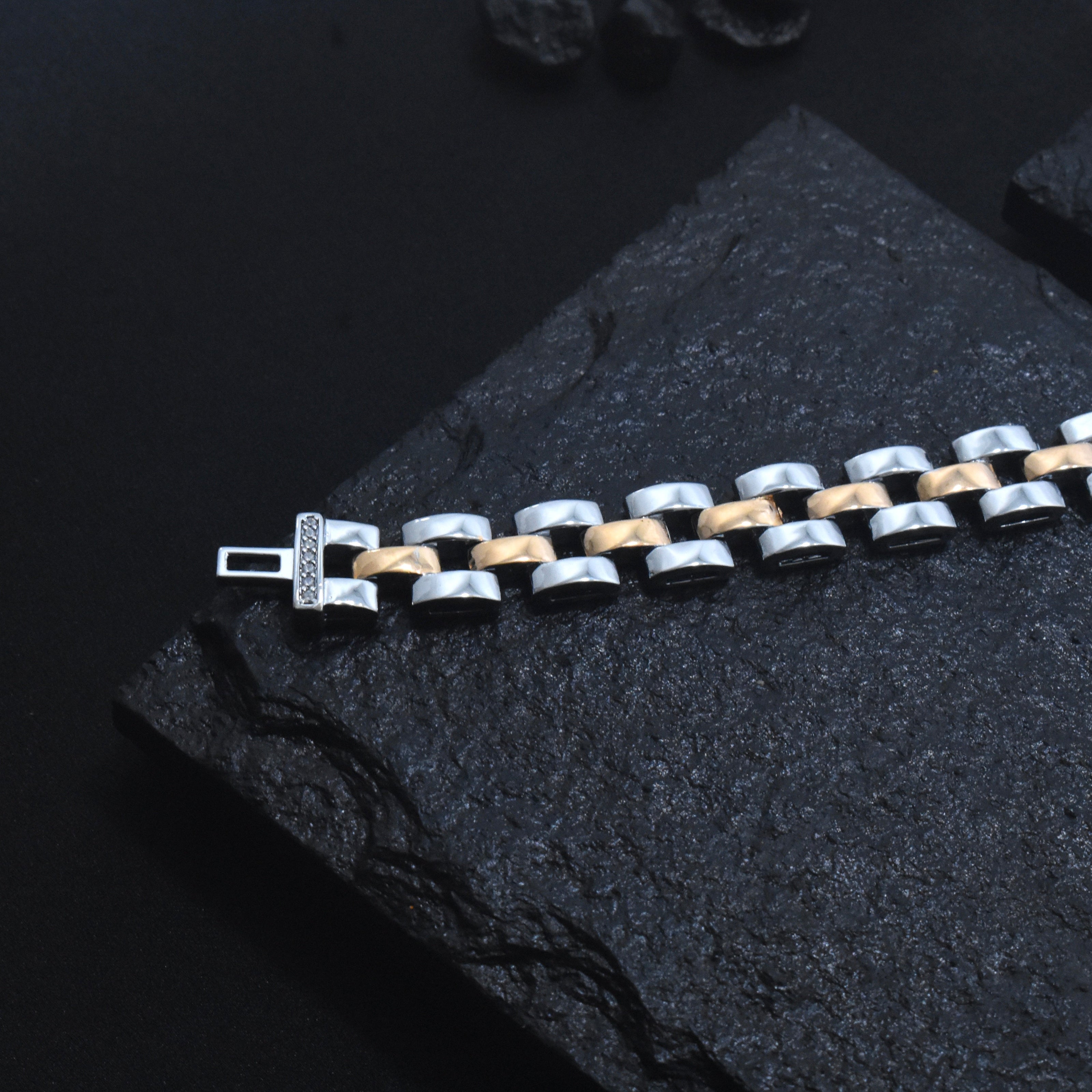 Two Tone Link Silver Bracelet