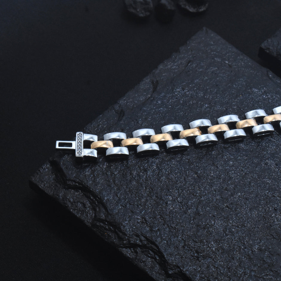 Two Tone Link Silver Bracelet