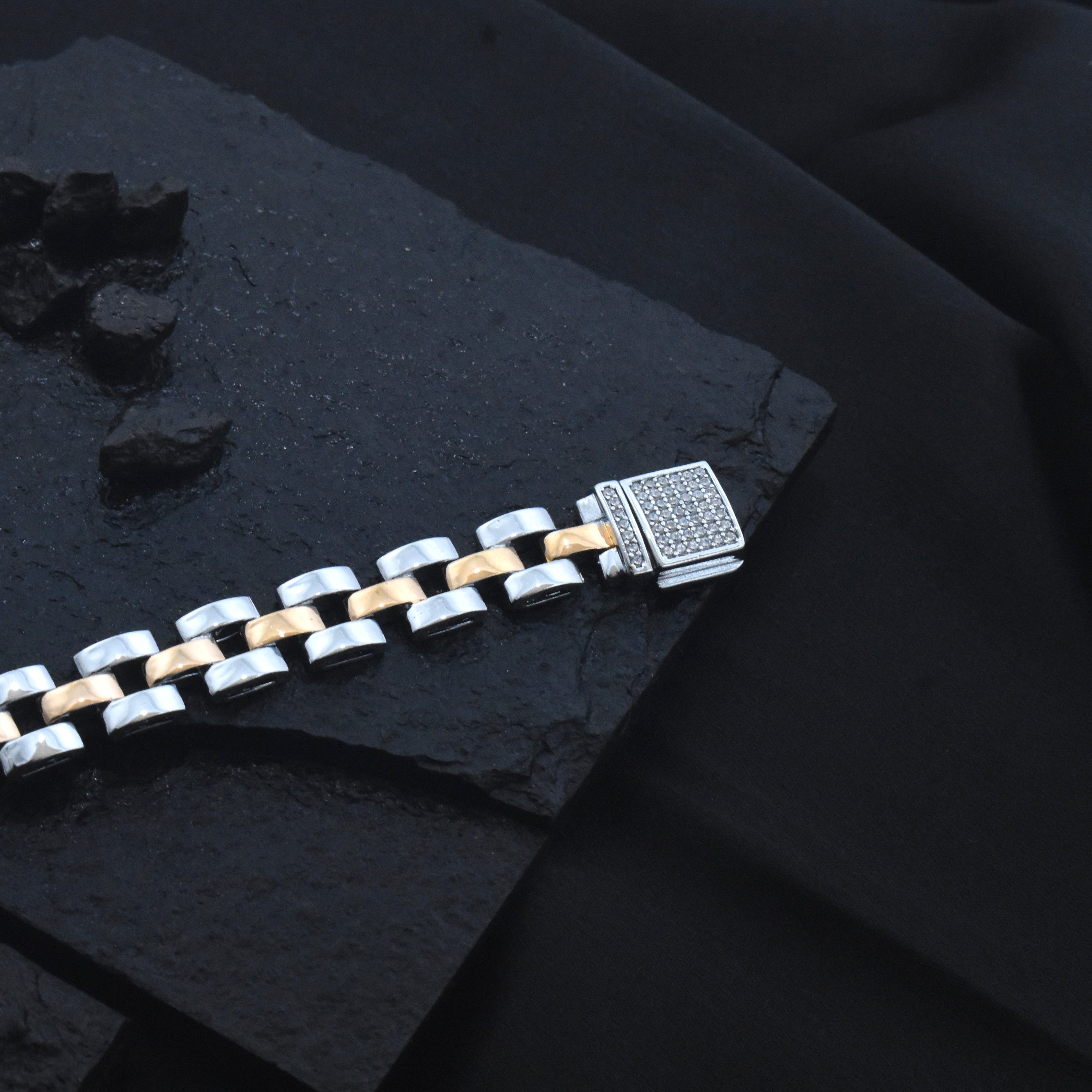 Two Tone Link Silver Bracelet