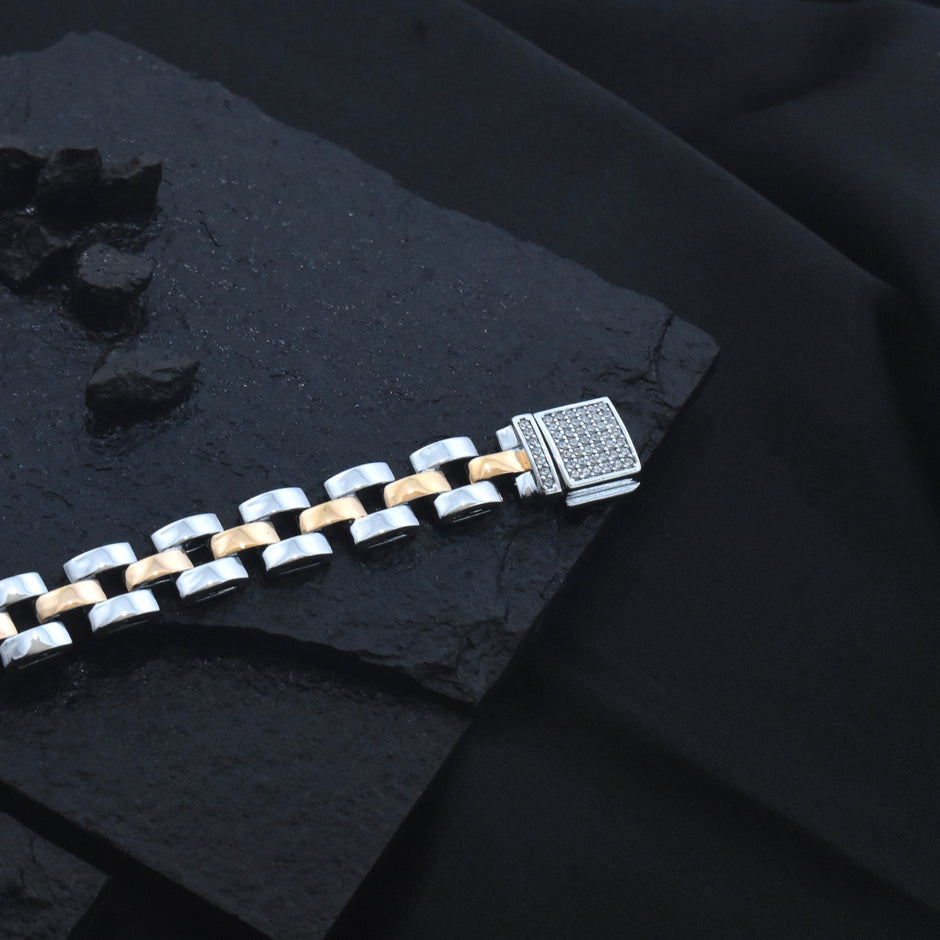 Two Tone Link Silver Bracelet