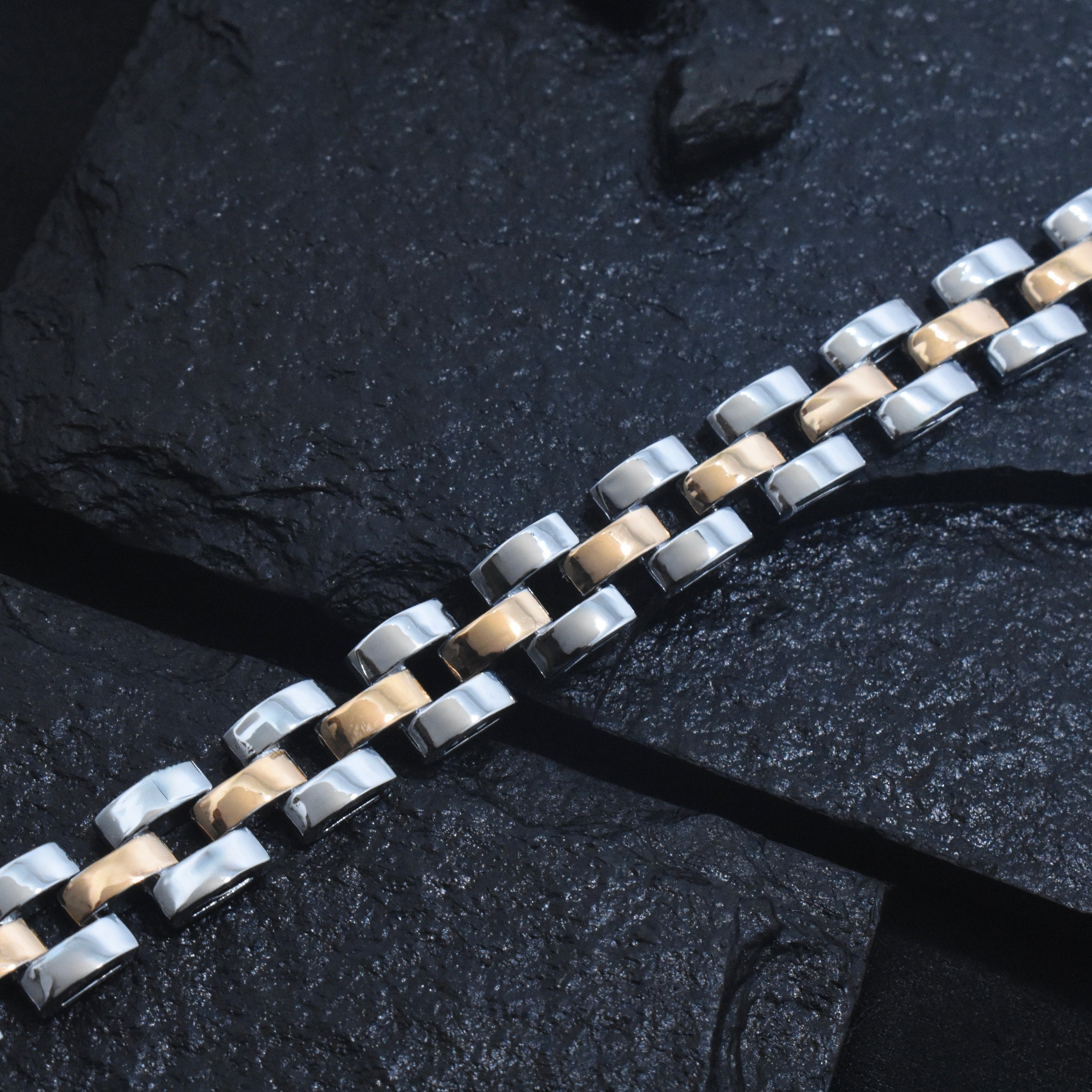 Two Tone Link Silver Bracelet