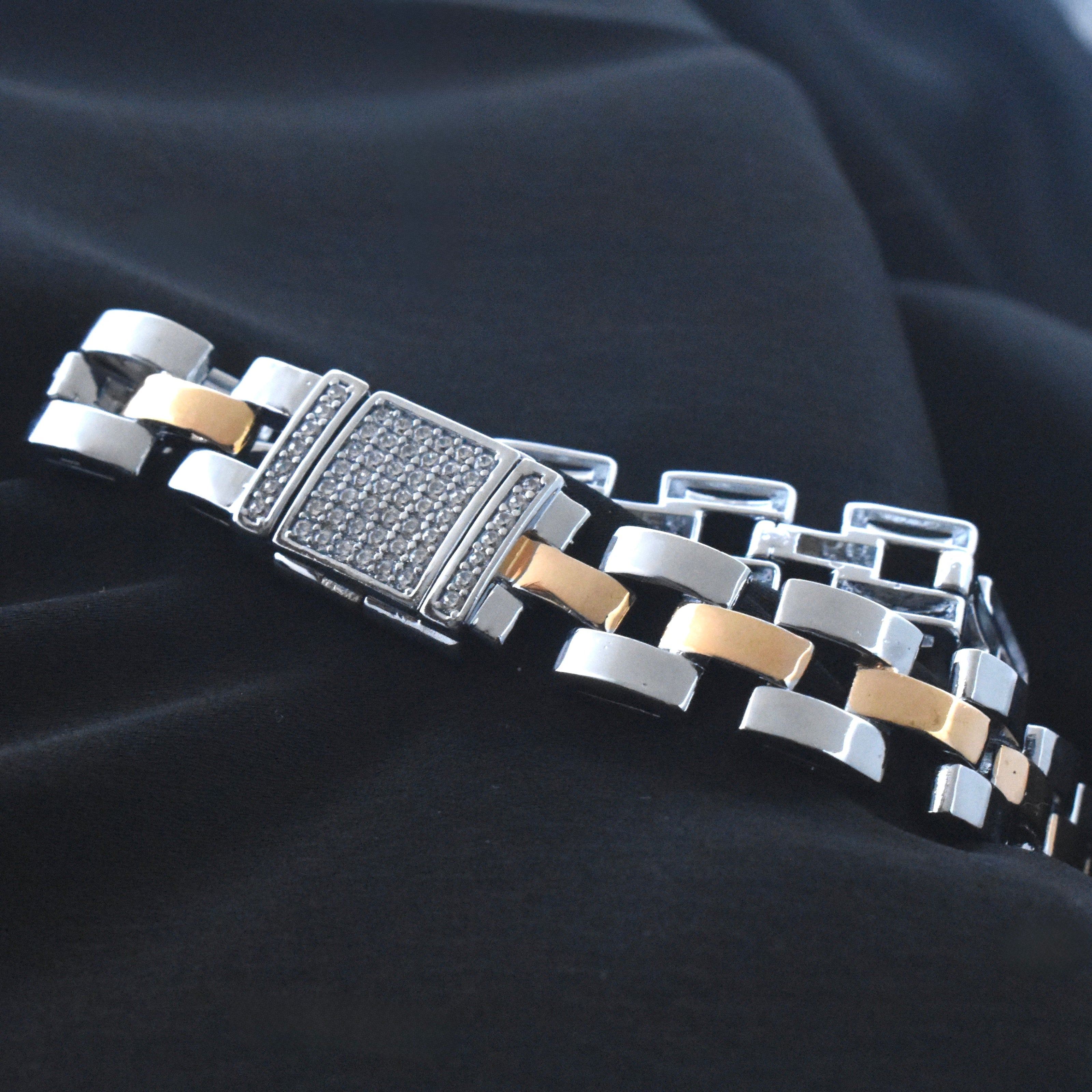 Two Tone Link Silver Bracelet