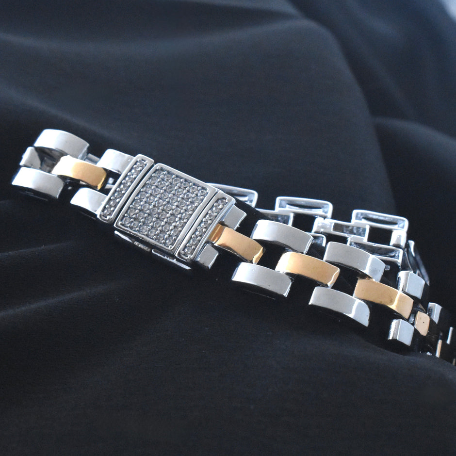 Two Tone Link Silver Bracelet